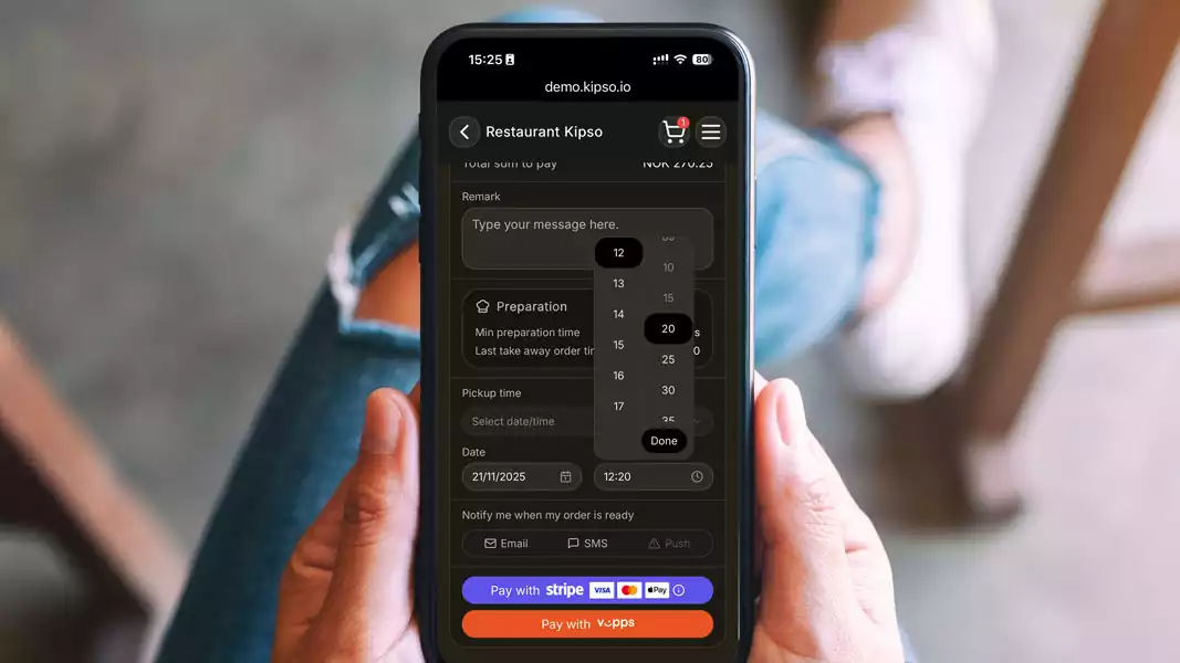 Mobil som viser smart valg av hentetid – tilpasset kapasitet og åpningstider